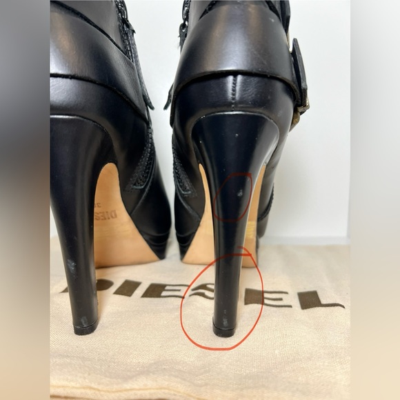 NEW DIESEL MELROSE SYDNAY BLACK LEATHER Brass Buckle Ankle Booties EUR 38 - Picture 9 of 14